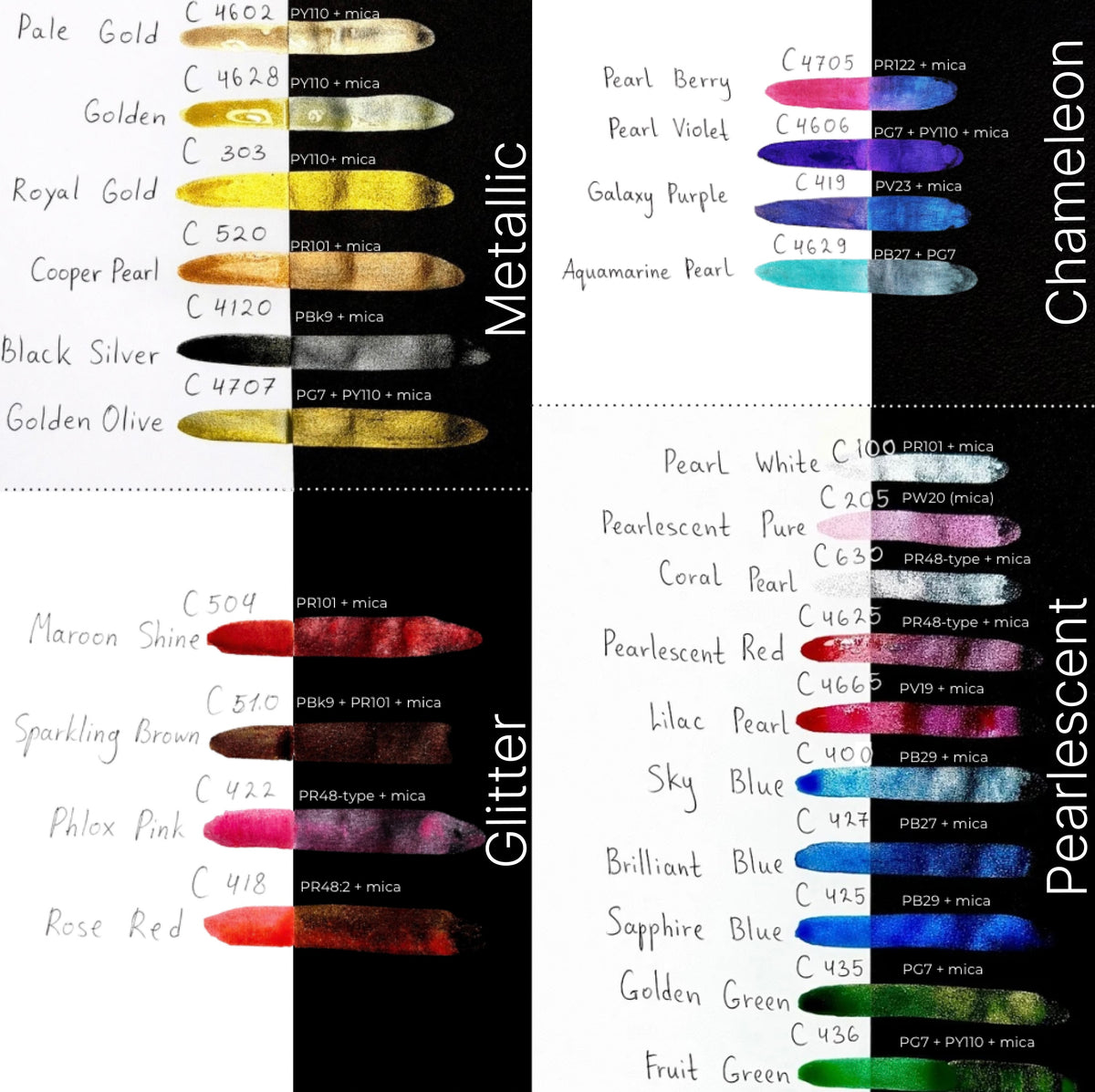 Metallic Watercolor Paint Set 24 Colors – Glitter, Chameleon, Metallic, and Pearlescent Half Pans, Tin Box With Waterbrush | ArtWhale