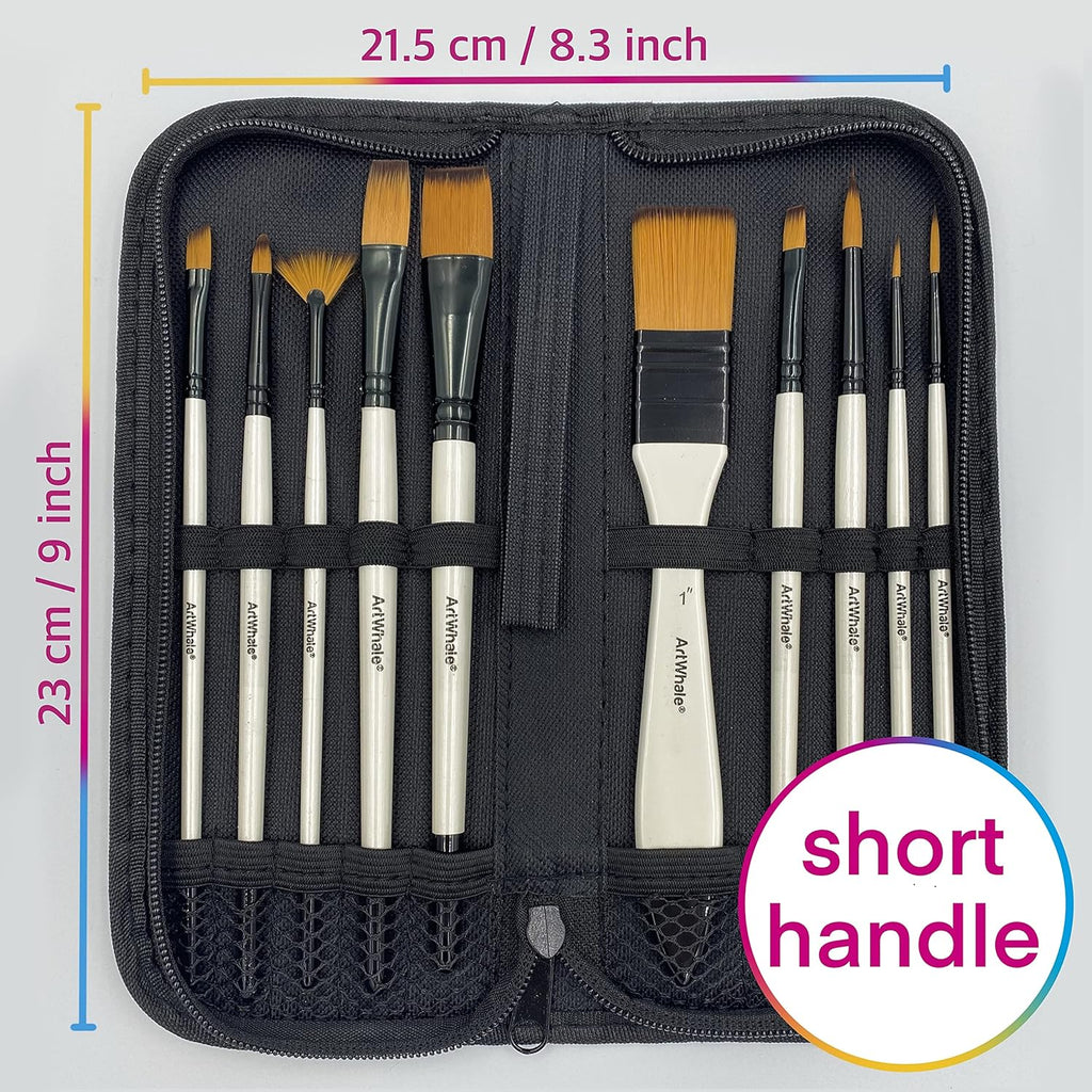 Paint Brush Set 10 pcs for Acrylic, Oil & Watercolor – Art Whale Synthetic Nylon Bristles, Wooden Handle, Artist Paint Brushes – Black