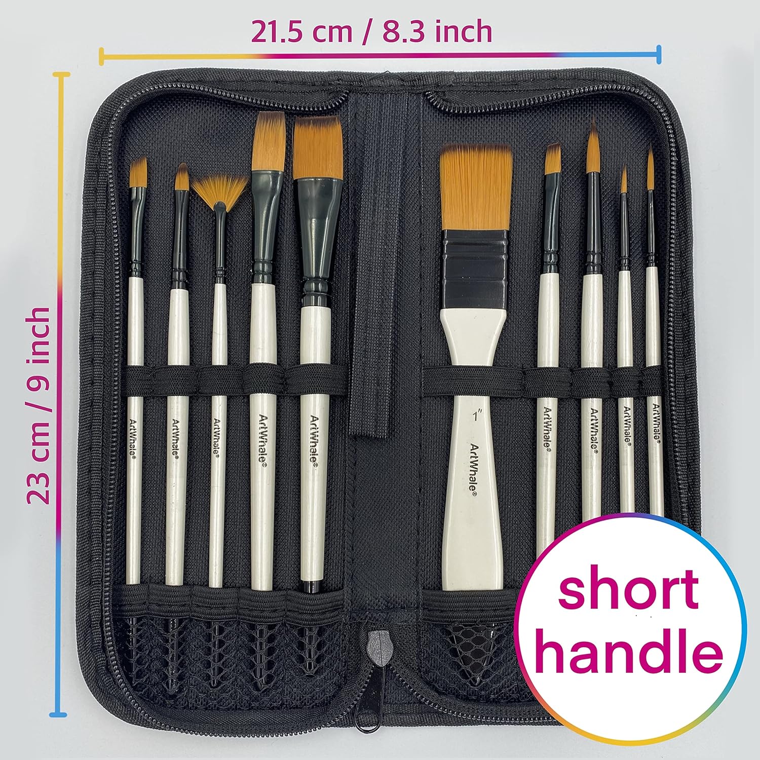 Paint Brush Set 10 pcs for Acrylic, Oil & Watercolor – Art Whale Synthetic Nylon Bristles, Wooden Handle, Artist Paint Brushes – Black