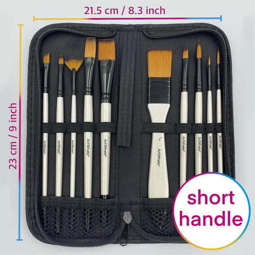 Art Whale Paint Brush Set – 10 Pieces for Acrylic, Oil & Watercolor, Synthetic Nylon
