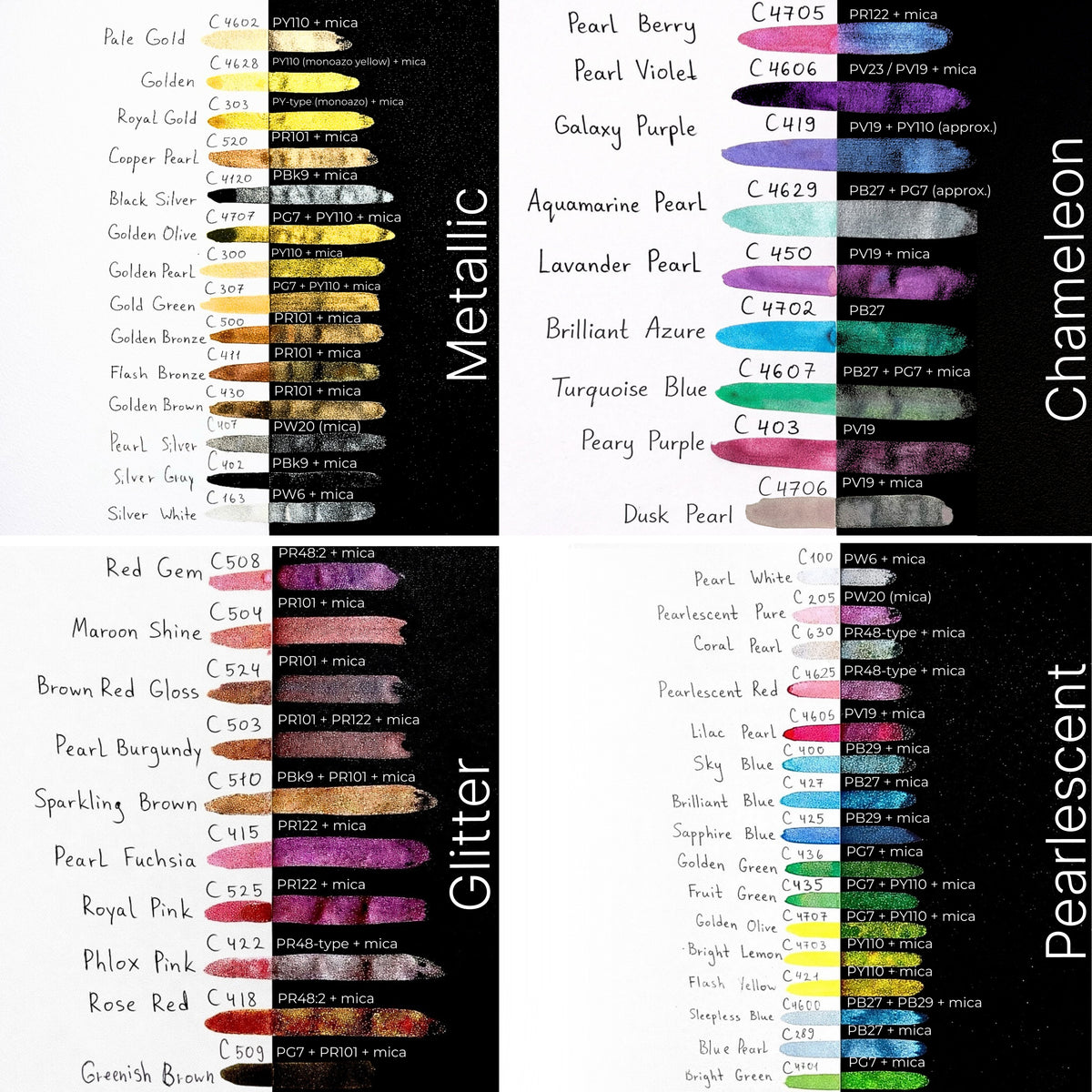 Metallic Watercolor Paint Set – 48 Colors, Glitter, Metallic, Pearlescent, Chameleon Shades in Tin Box With Waterbrush