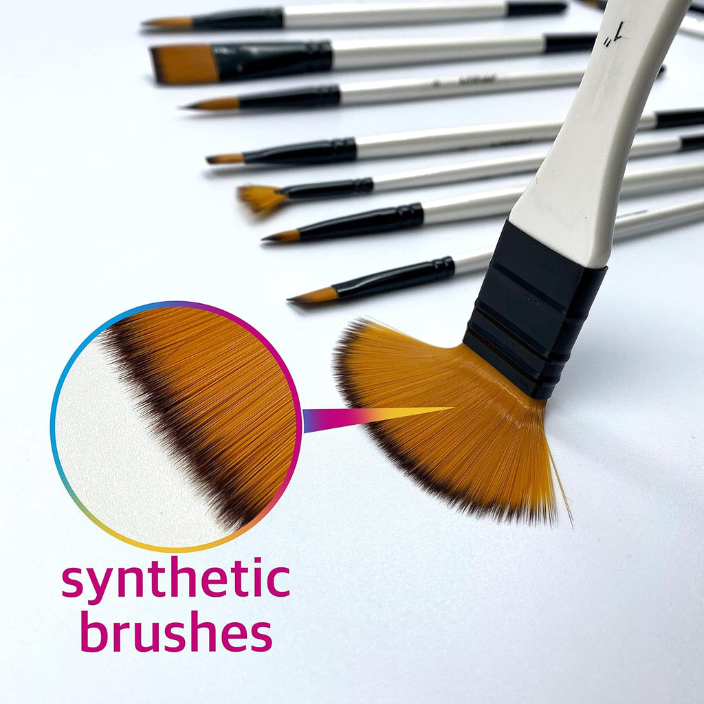 Paint Brush Set 10 pcs for Acrylic, Oil & Watercolor – Art Whale Synthetic Nylon Bristles, Wooden Handle, Artist Paint Brushes – Black