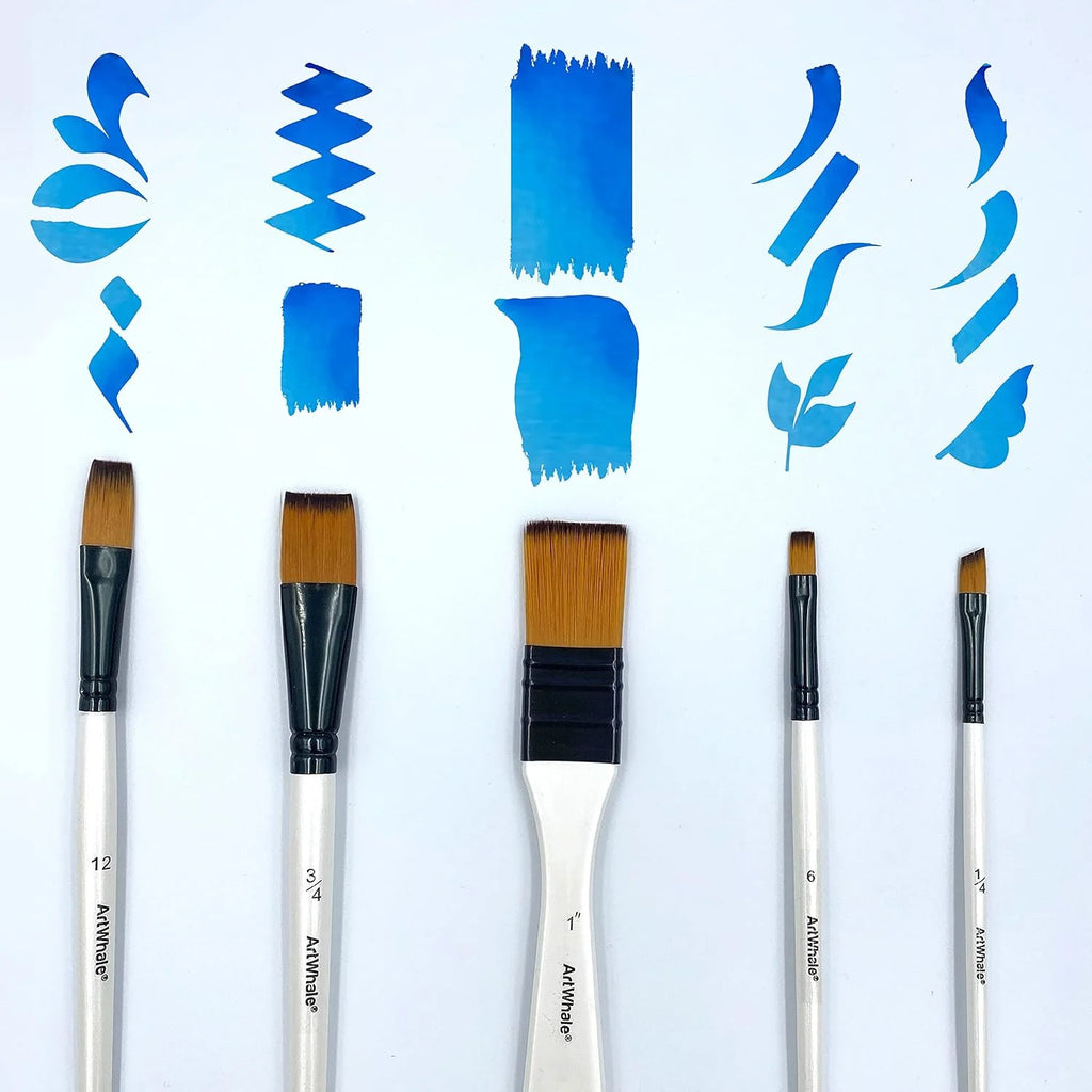 Art Whale Paint Brush Set – 10 Pieces for Acrylic, Oil & Watercolor, Synthetic Nylon