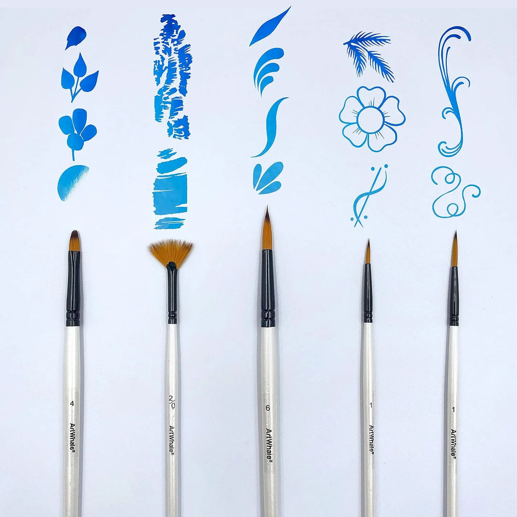 Art Whale Paint Brush Set – 10 Pieces for Acrylic, Oil & Watercolor, Synthetic Nylon