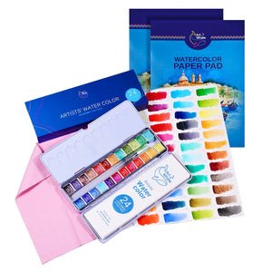 Art Whale Watercolor Bundle – 24 Watercolor Paint Set & 2 Paper Pads (48 Sheets)