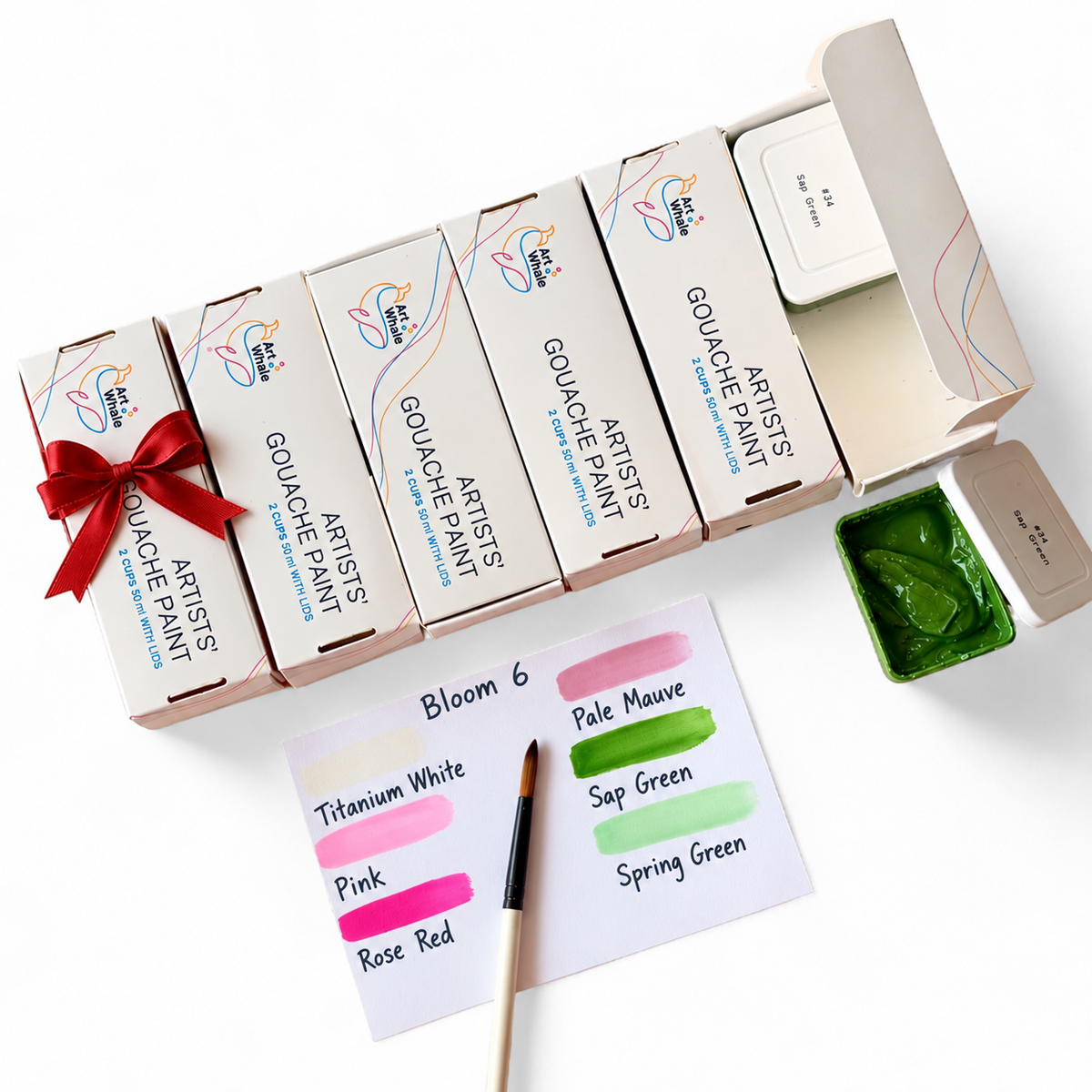 ArtWhale Bloom 6 - Birthday Gouache Refill Set, 6 Colors × 2 Cups, 50ml Refillable