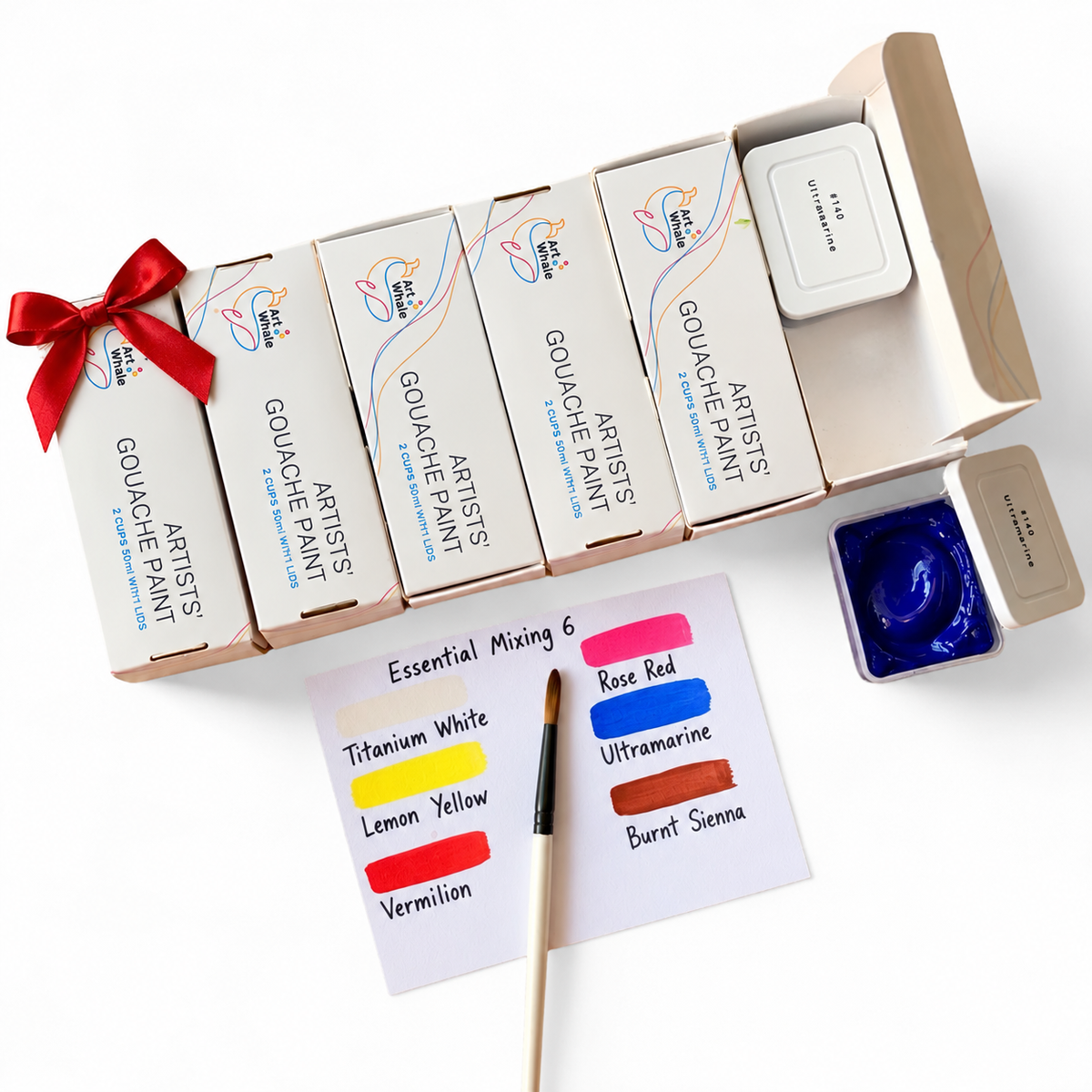 ArtWhale Essential Mixing 6 - Birthday Gouache Refill Set, 6 Colors × 2 Cups, 50ml Refillable
