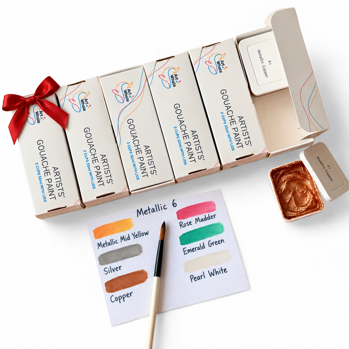 ArtWhale Metallic 6 - Birthday Gouache Refill Set, 6 Colors × 2 Cups, 50ml Refillable