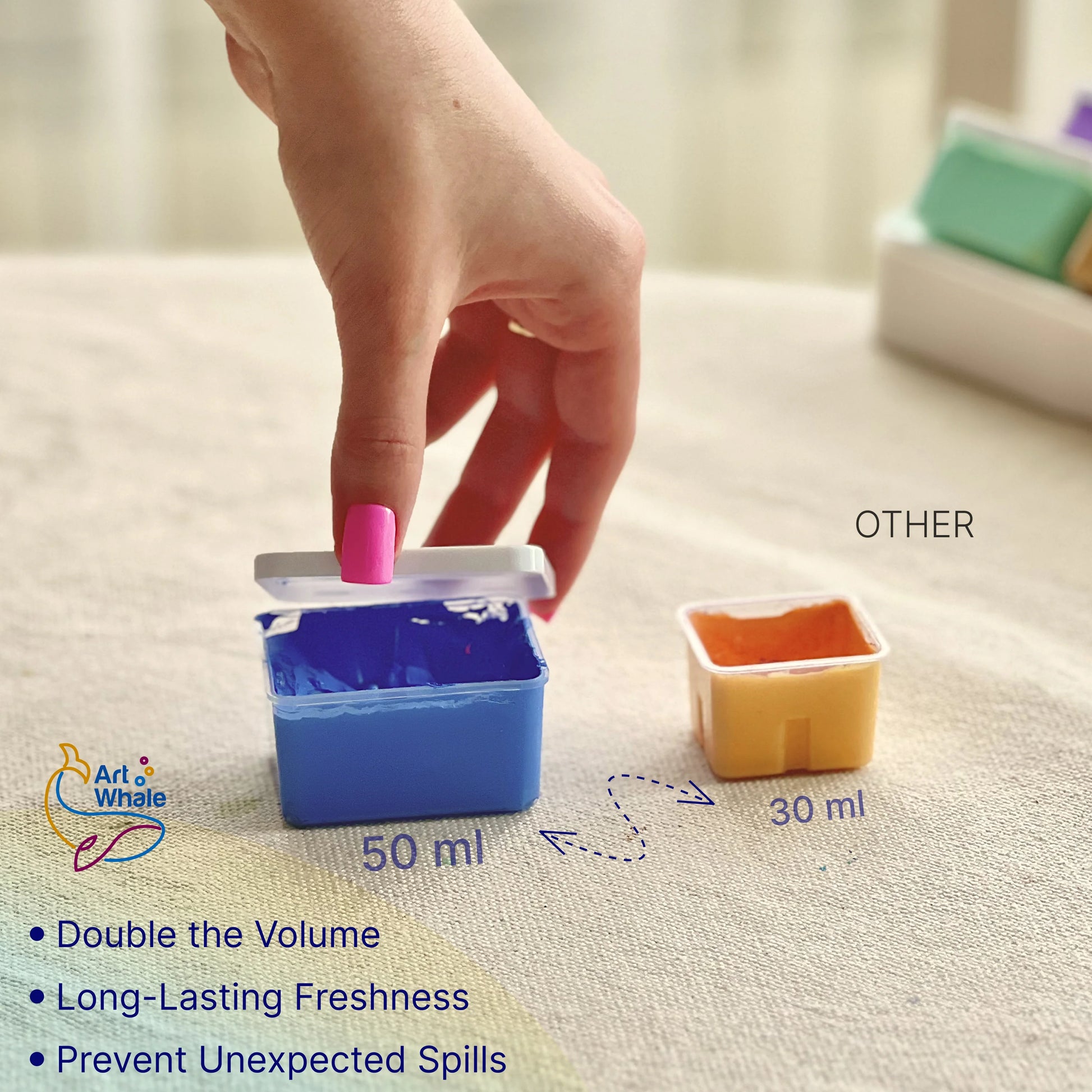 Art Whale Gouache Paint Set – 9 Mix Colors in 50ml Cups with Lids, Refillable