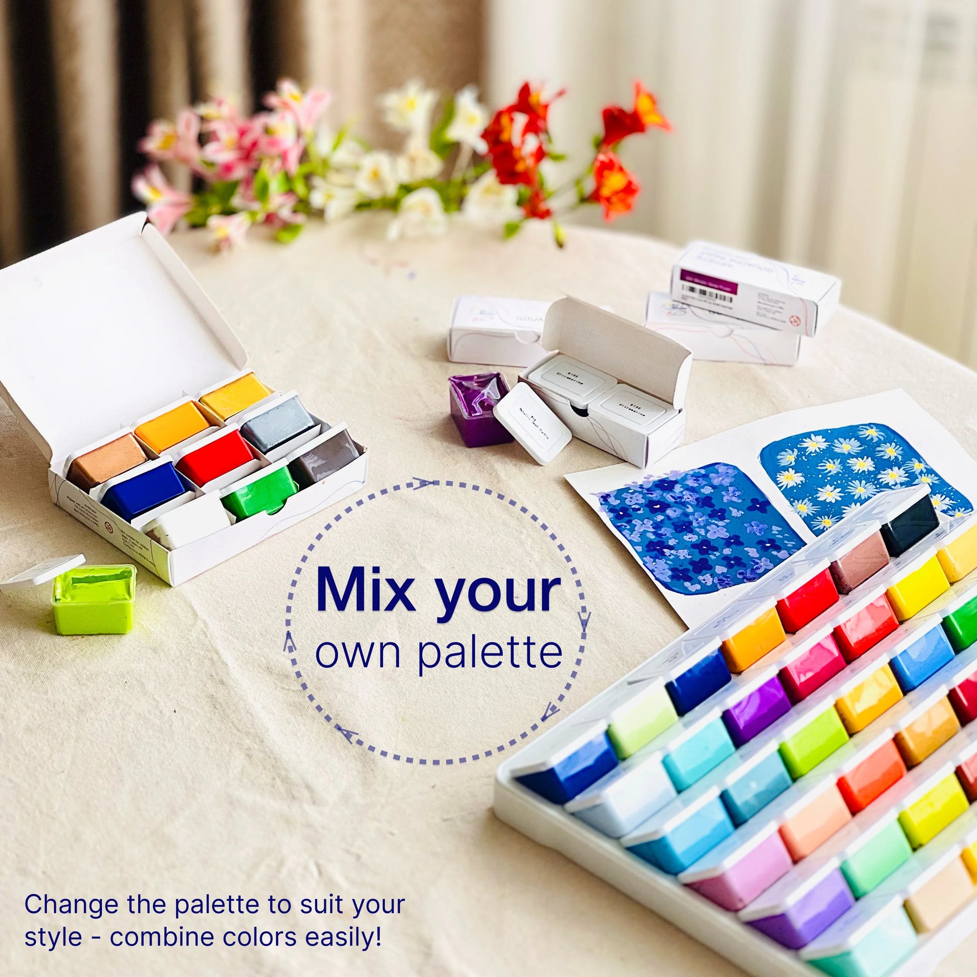 Art Whale Gouache Paint Set – 9 Mix Colors in 50ml Cups with Lids, Refillable