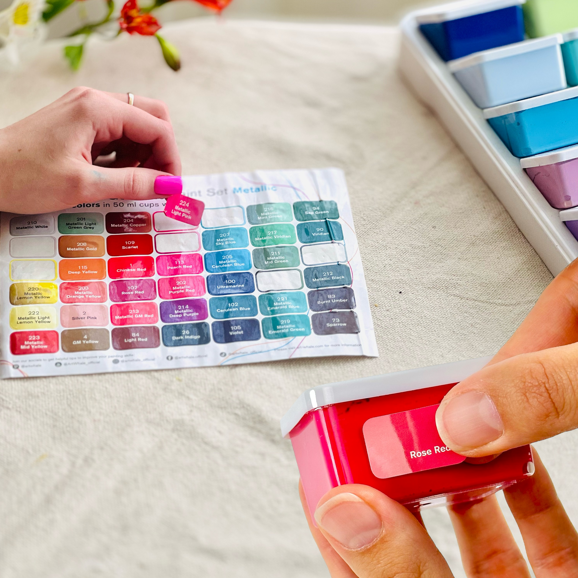Gouache Paint Set 42x50ml/1.7oz With Lids - 24 Metallic and 18 Base Colors
