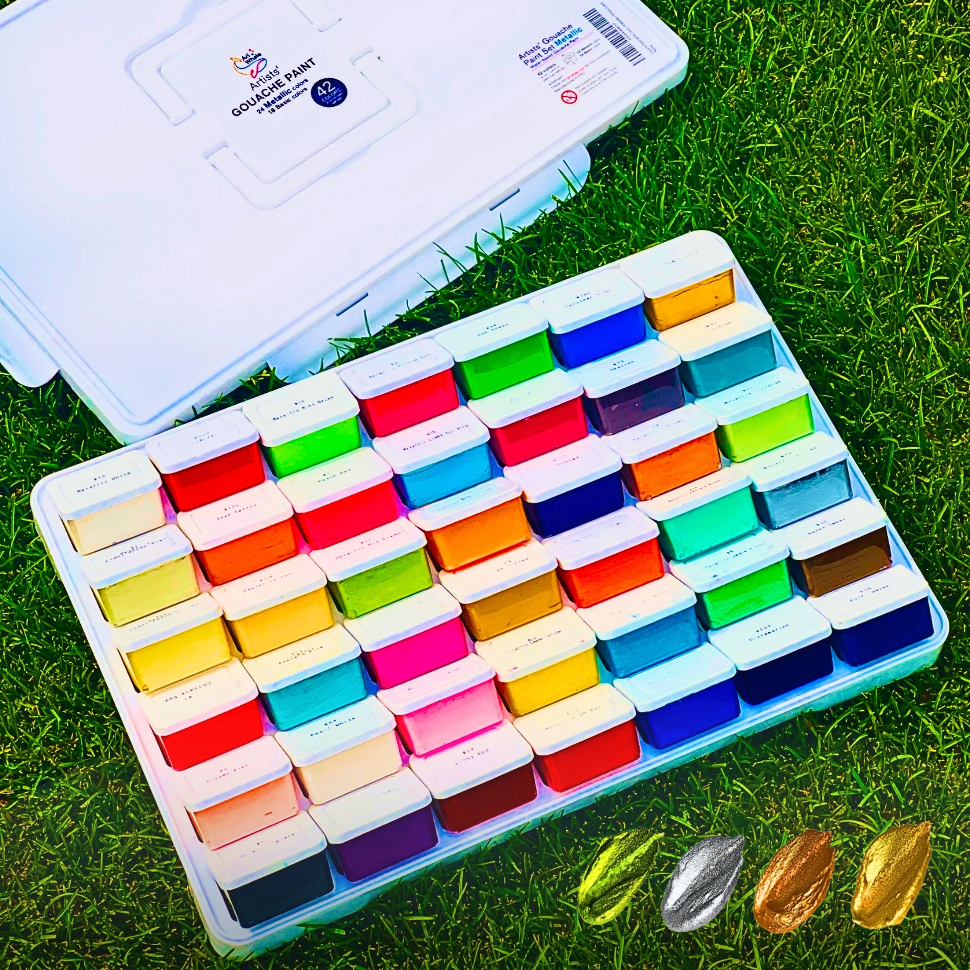 Gouache Paint Set – 42 Colors, 24 Metallic Shades, Refillable | Art Whale