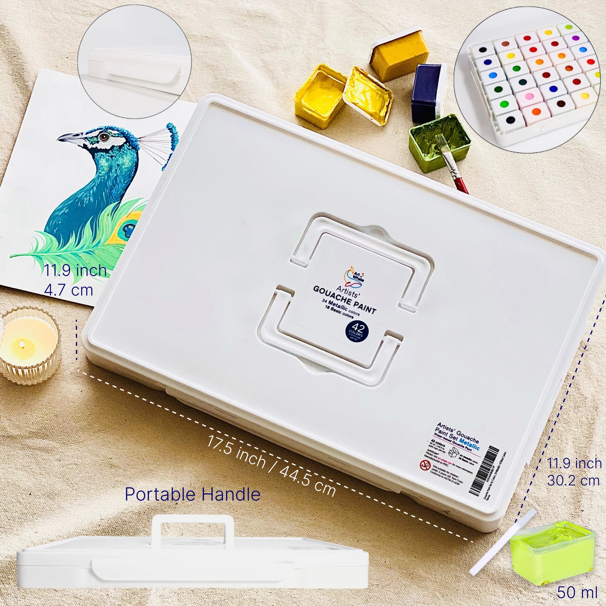 Gouache Paint Set – 42 Colors, 24 Metallic Shades, Refillable | Art Whale