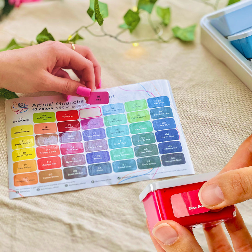 Art Whale Gouache Paint Set – 42 Colors, 50ml Cups, Refillable | Art Whale