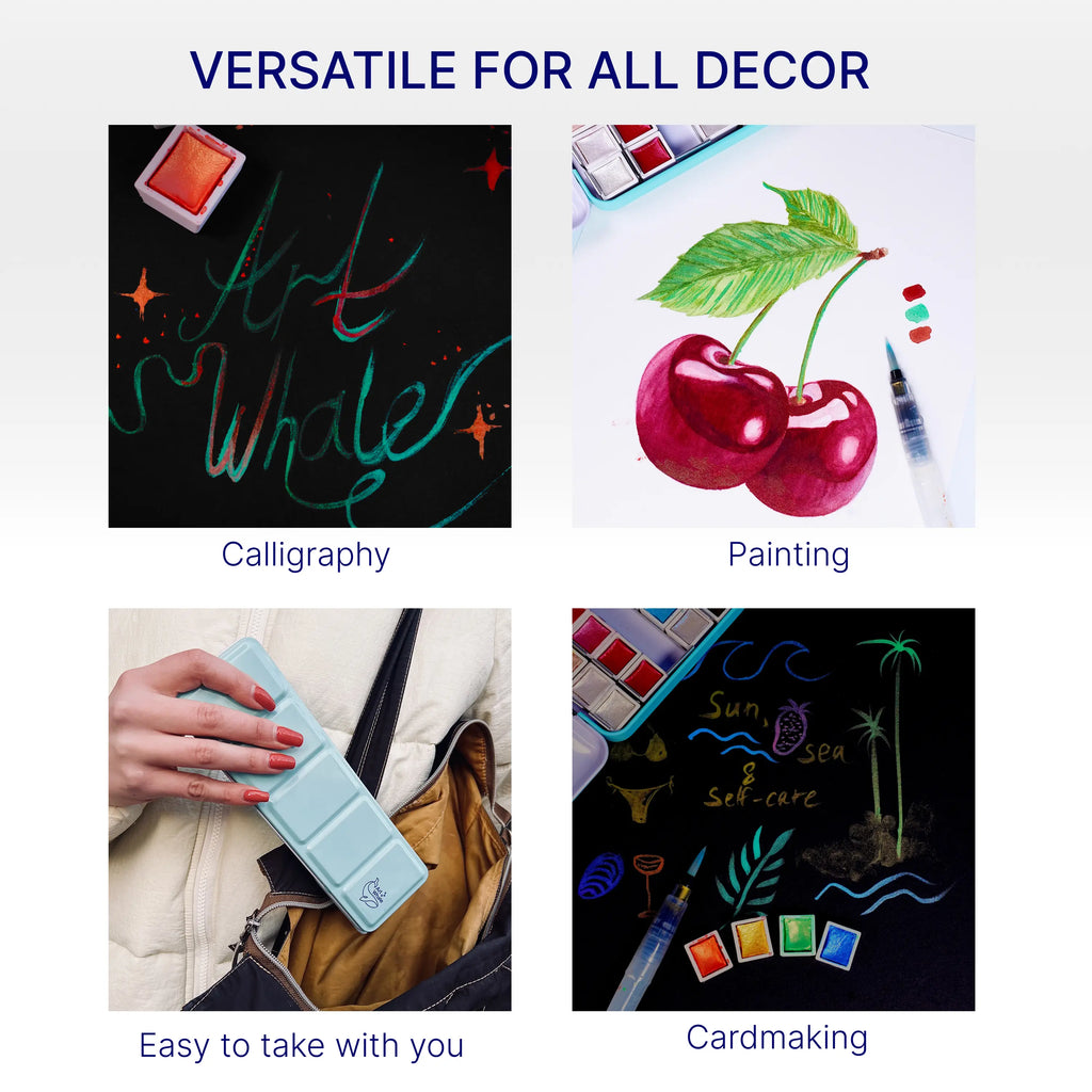 Art Whale Metallic Watercolor Painting Bundle – 48 Color Metallic Watercolor Paint Set & 2 Cold Press Watercolor Paper Pads (48 Sheets), Complete Art Kit