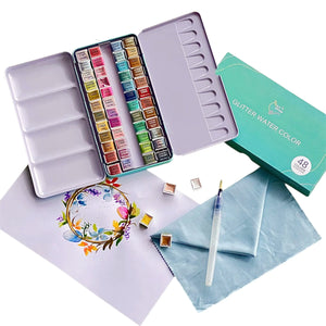Glitter Watercolor Paint Set – 48 Colors, Tin Box | Art Whale