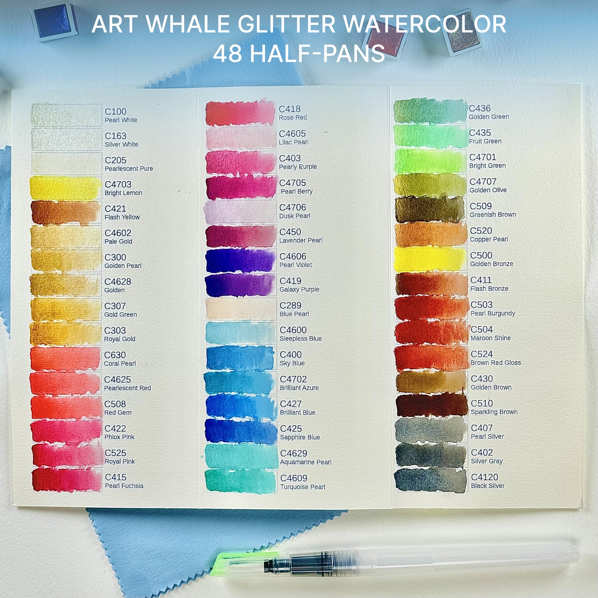 Metallic Watercolor 48 Colors |Tin Box & Waterbrush