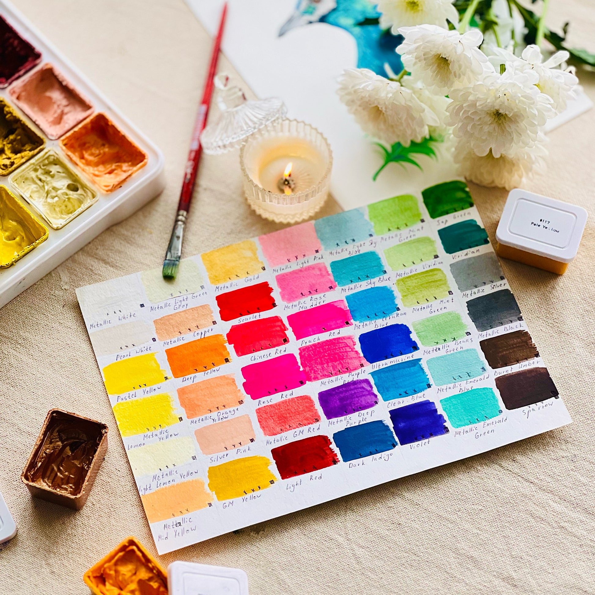 Gouache Paint Set 42x50ml/1.7oz With Lids - 24 Metallic and 18 Base Colors