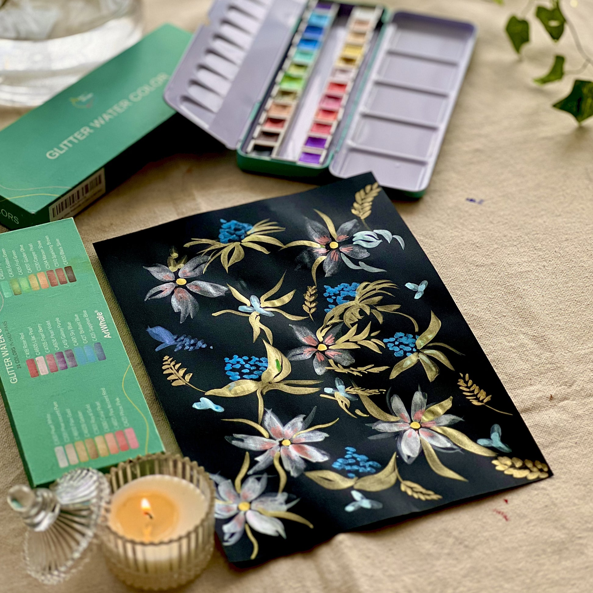 Metallic Watercolor 24 Colors |Tin Box & Waterbrush