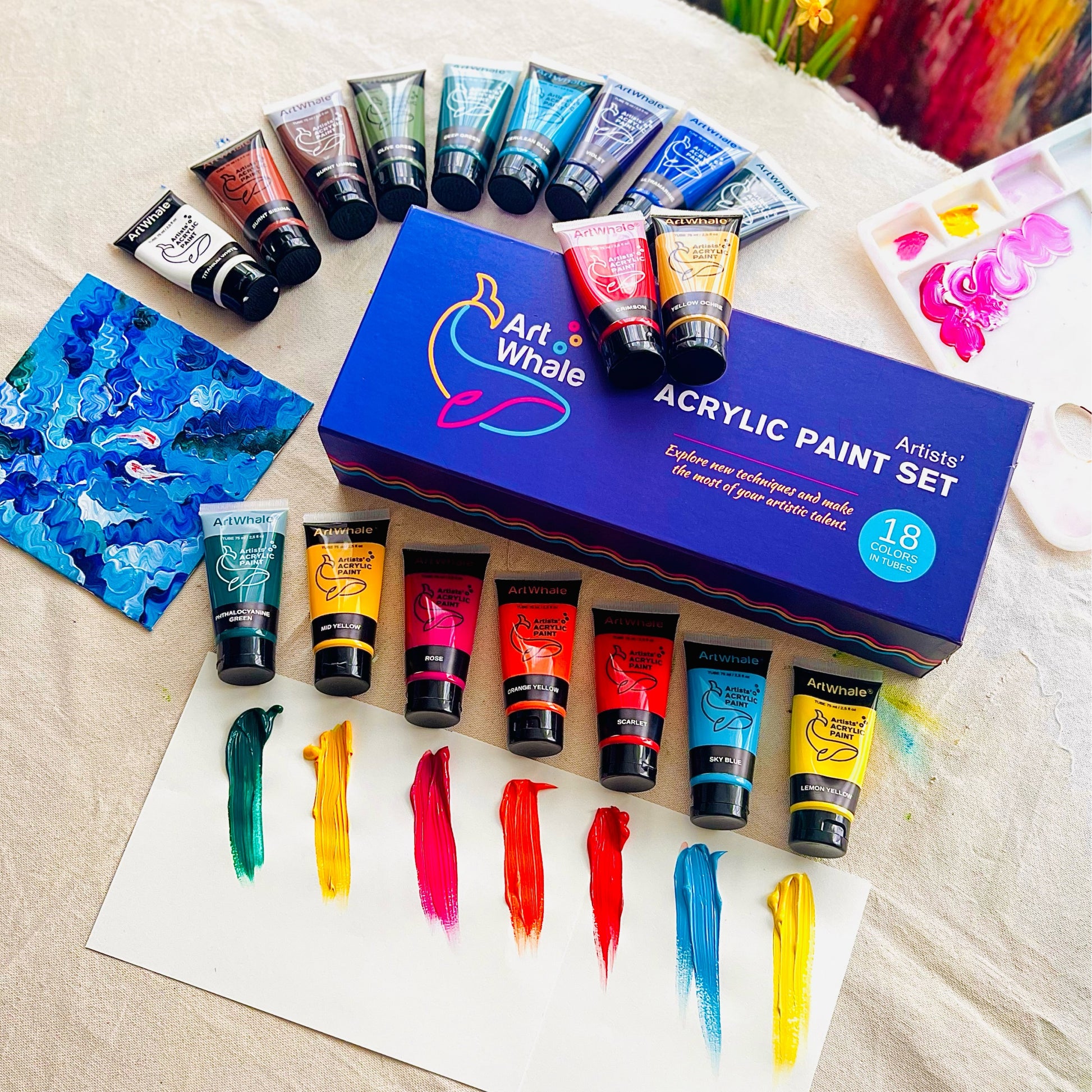 Acrylic Paint Set 18 Colors, 75ml/2.5oz Tubes