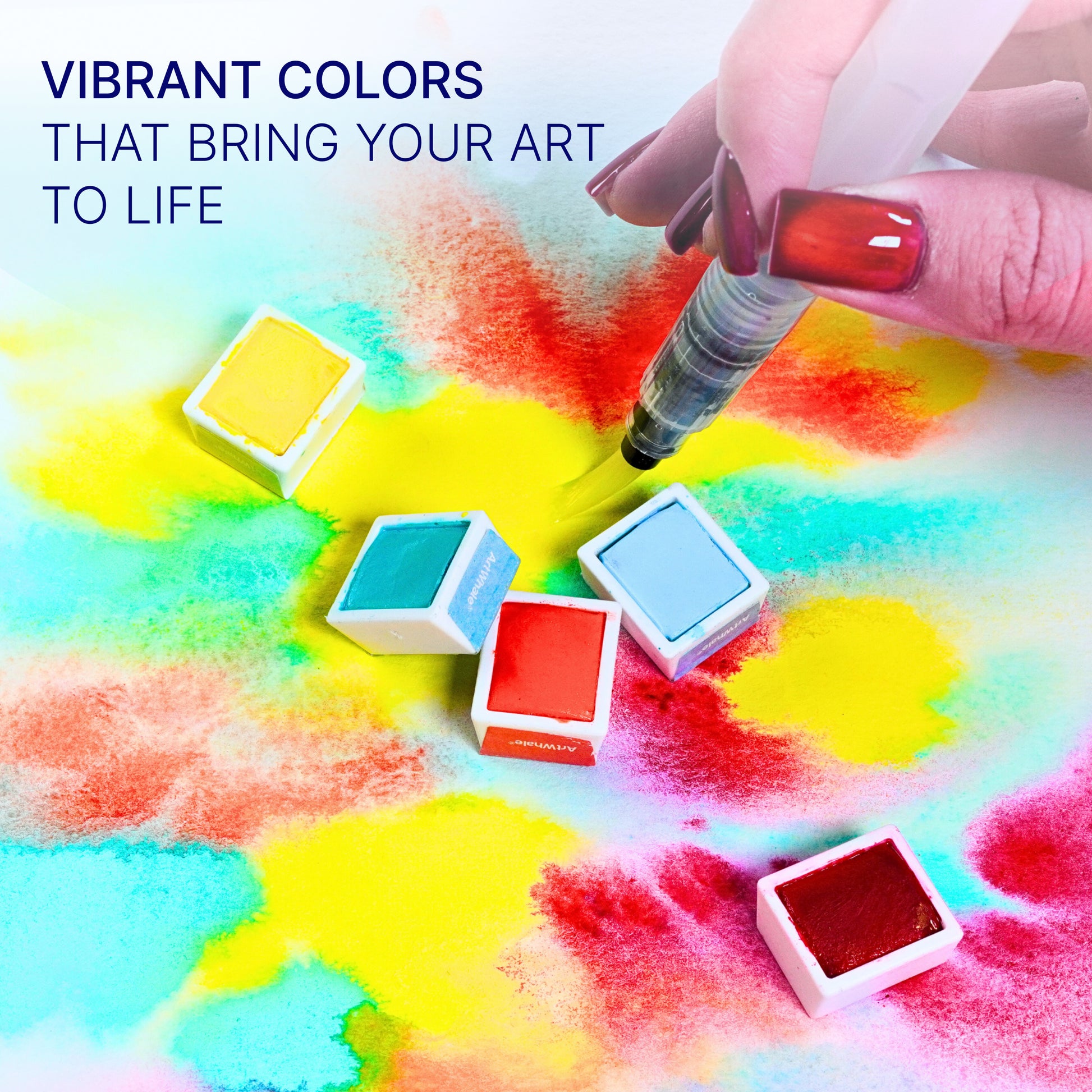 Watercolor Paint Set 24 Colors in Half-Pans|Tin Box & Waterbrush