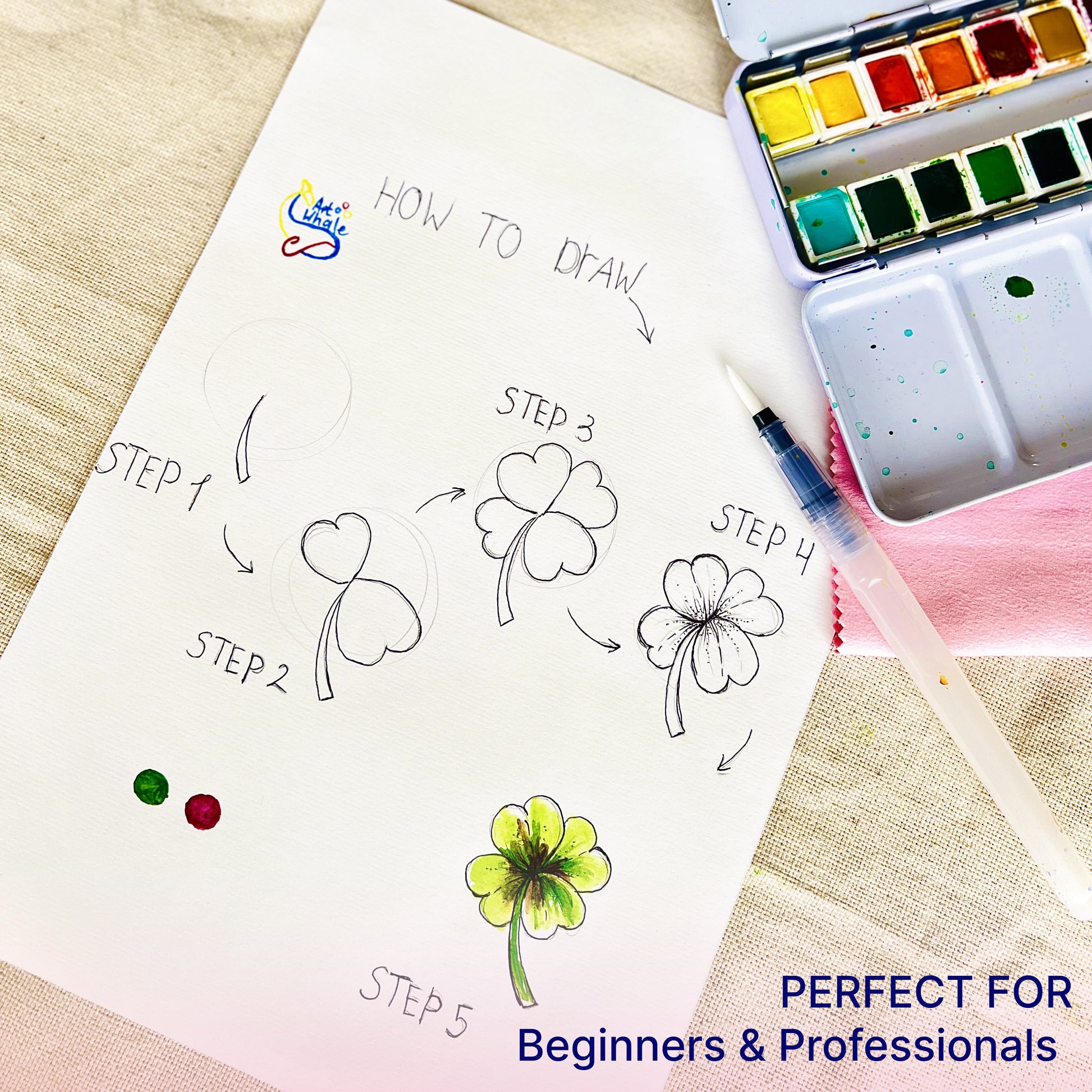 Watercolor Paint Set 24 Colors in Half-Pans|Tin Box & Waterbrush