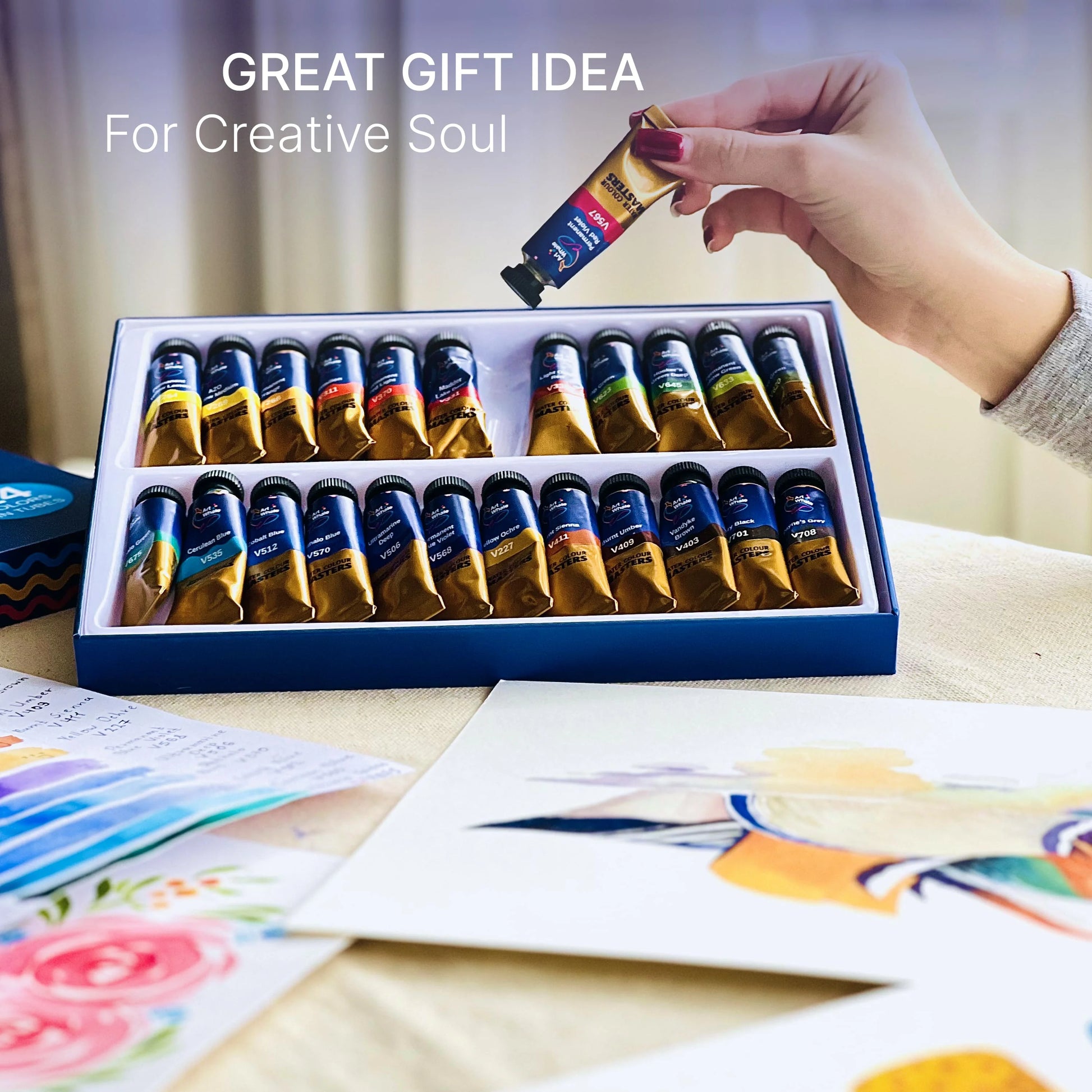 Art Whale Watercolor Paint Set – 24 Colors in 15ml Tubes, High Pigment, Easy Blending, Non-Toxic