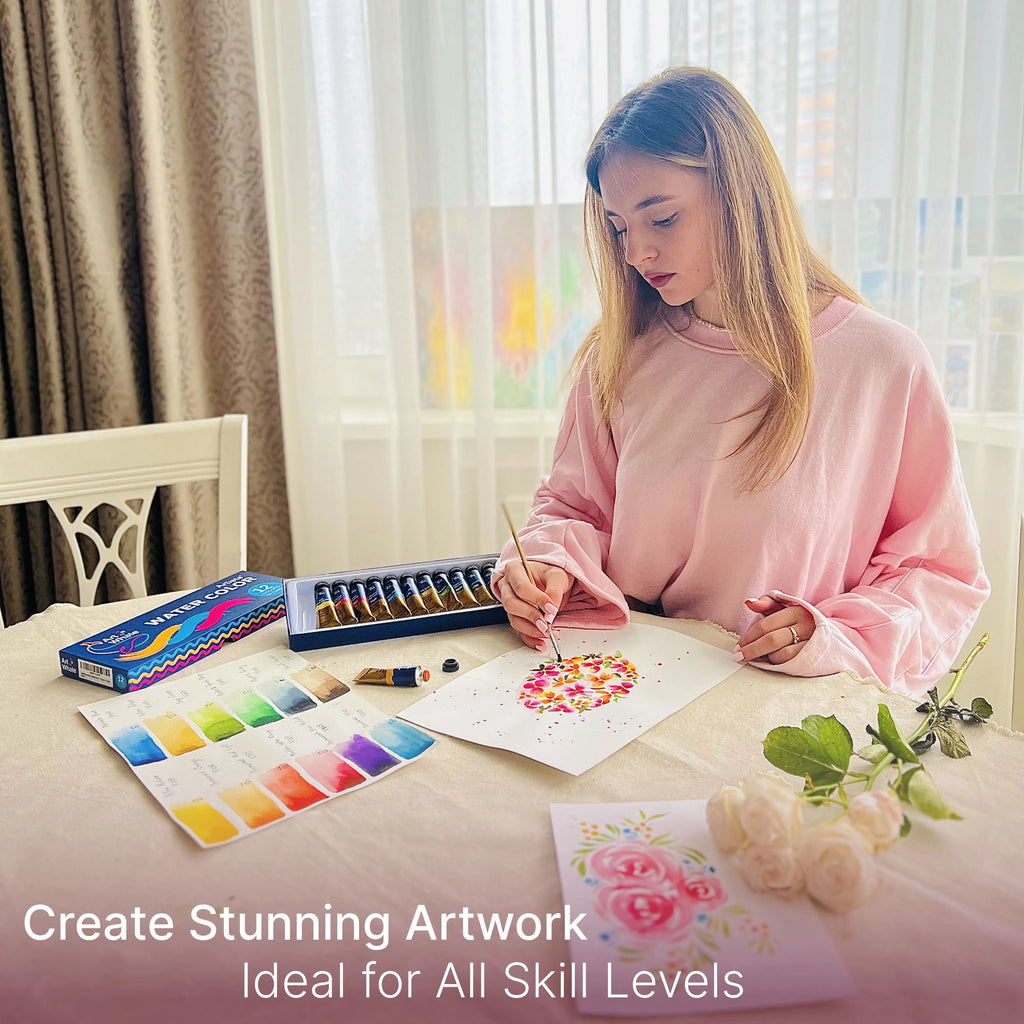 Art Whale Watercolor Bundle – 12 Watercolor Tube Set & 2 Paper Pads (48 Sheets)
