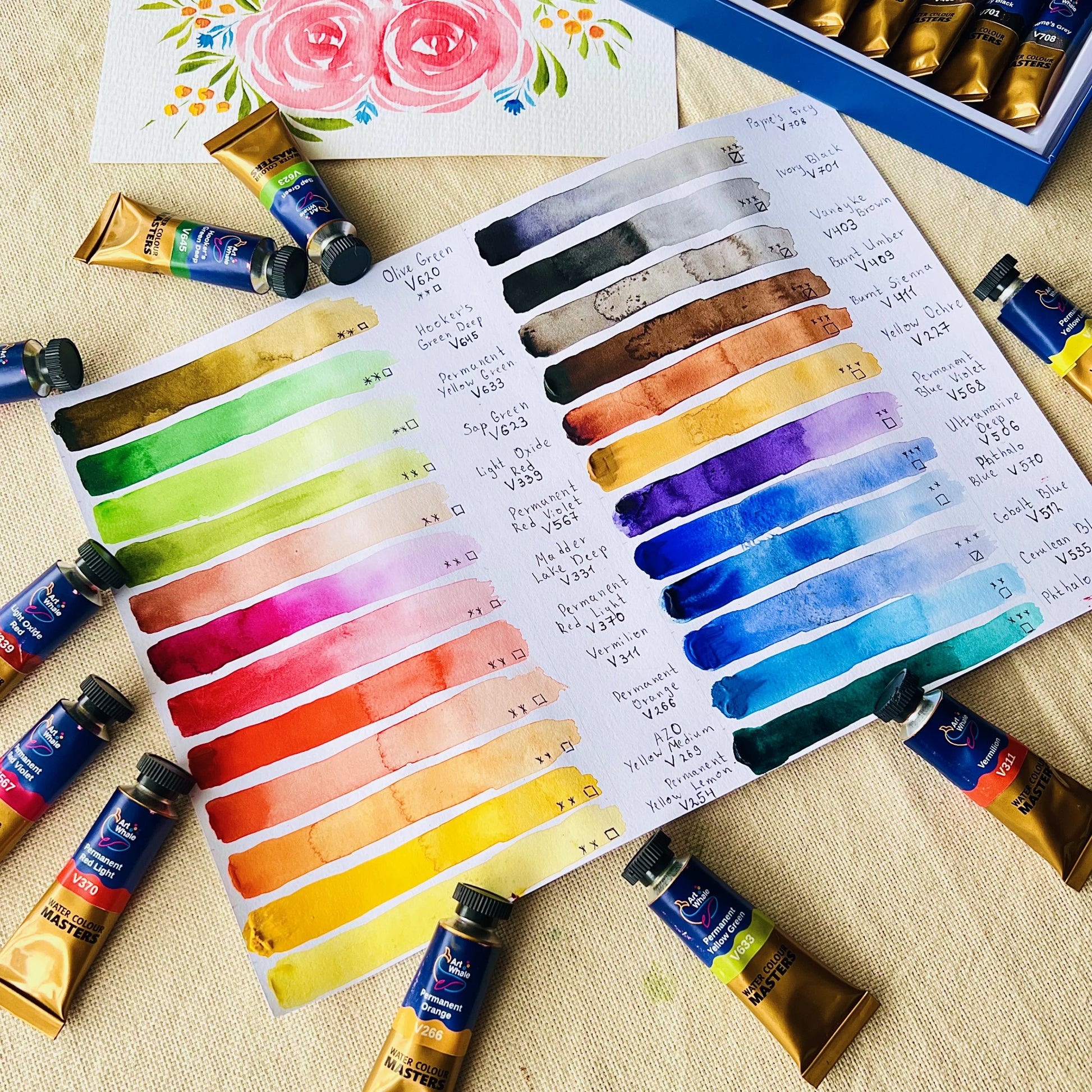 Art Whale Watercolor Paint Set – 24 Colors in 15ml Tubes, High Pigment, Easy Blending, Non-Toxic
