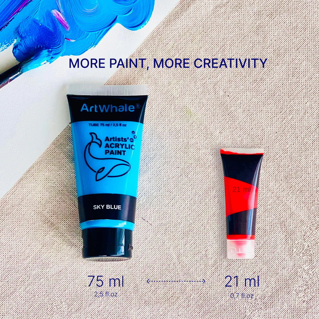 Art Whale 18 Color Acrylic Paint Set – Large 75ml Tubes, Rich Colors