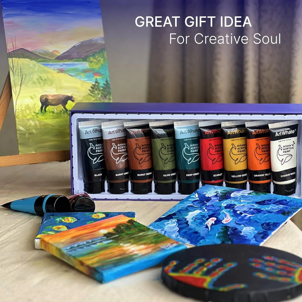 Art Whale 18 Color Acrylic Paint Set – Large 75ml Tubes, Rich Colors