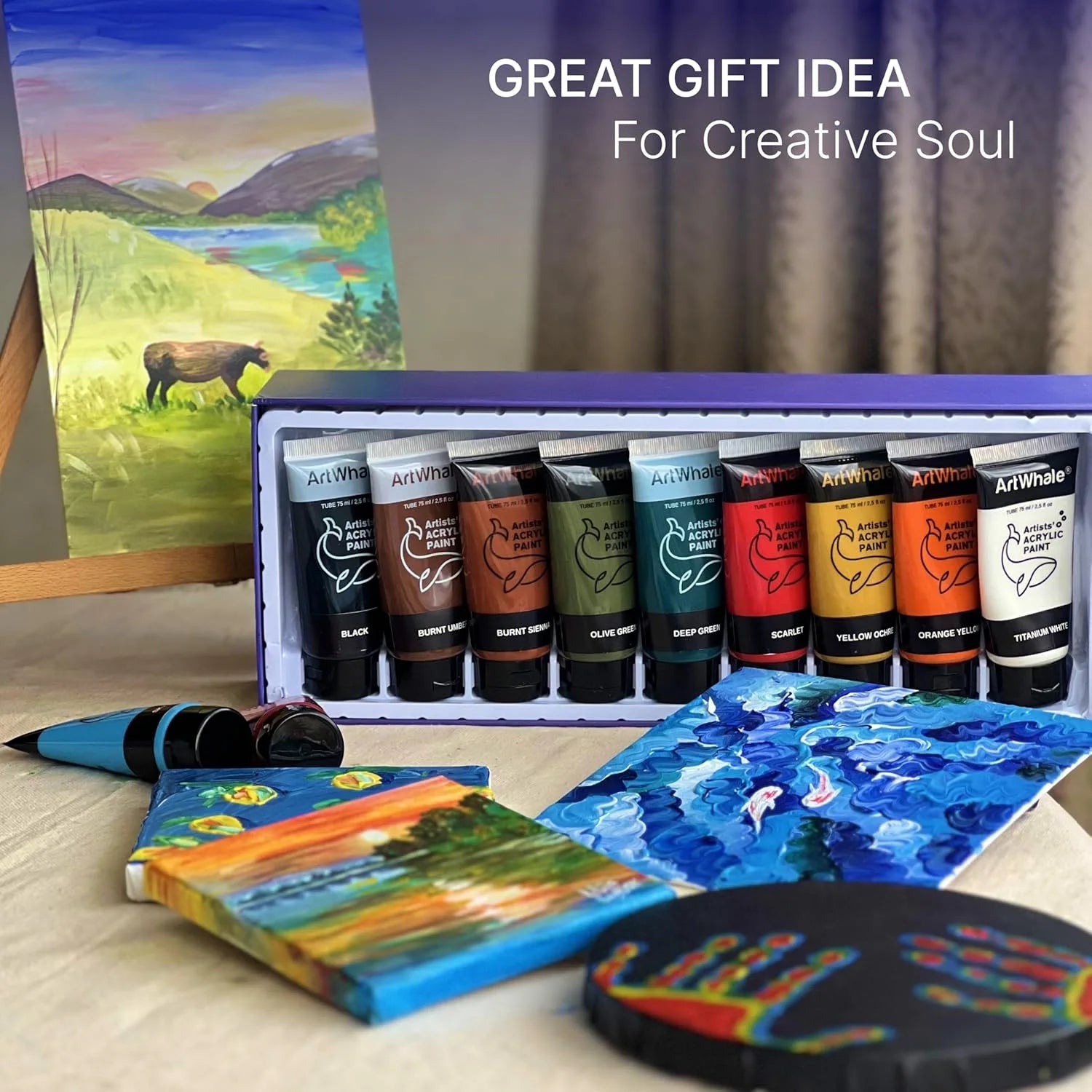 Art Whale 18 Color Acrylic Paint Set – Large 75ml Tubes, Rich Colors