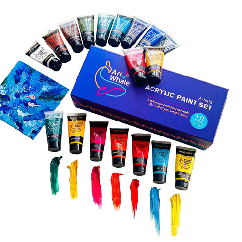 Art Whale 18 Color Acrylic Paint Set – Large 75ml Tubes, Rich Colors