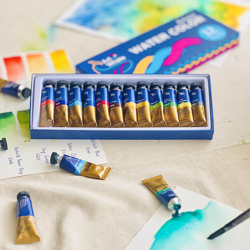 Art Whale Watercolor Paint Set, 12 Colors, 15ml/0.5oz Tubes, High-Pigment, Smooth Blending