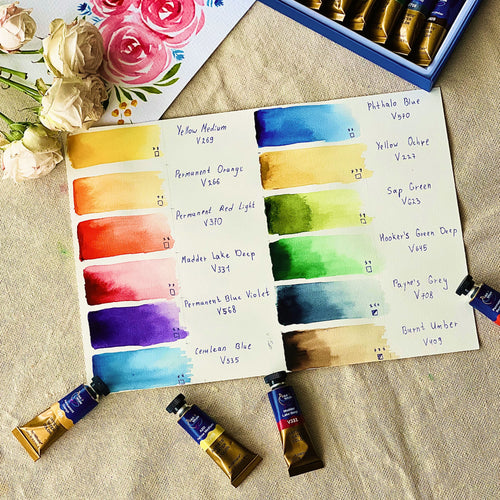 Art Whale Watercolor Paint Set, 12 Colors, 15ml/0.5oz Tubes, High-Pigment, Smooth Blending