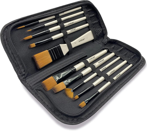 Art Whale Paint Brush Set – 10 Pieces for Acrylic, Oil & Watercolor, Synthetic Nylon