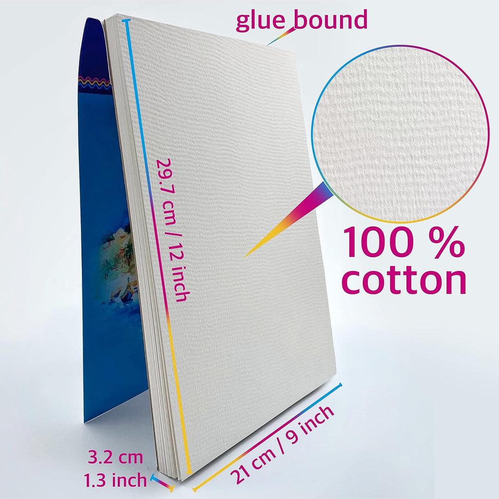 Watercolor Paper Pad 140 lb / 300 GSM – Art Whale Cold Press Textured Paper, Pack of 2 Pads (24 Sheets Each), Heavyweight Watercolor Painting Paper, Glue Bound