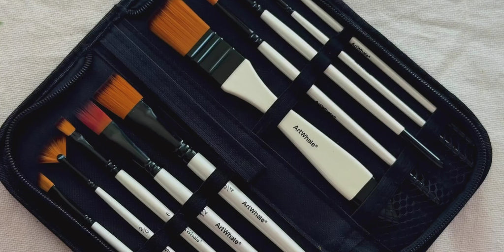 Paint Brush Set 10 pcs for Acrylic, Oil & Watercolor – Art Whale Synthetic Nylon Bristles, Wooden Handle, Artist Paint Brushes – Black