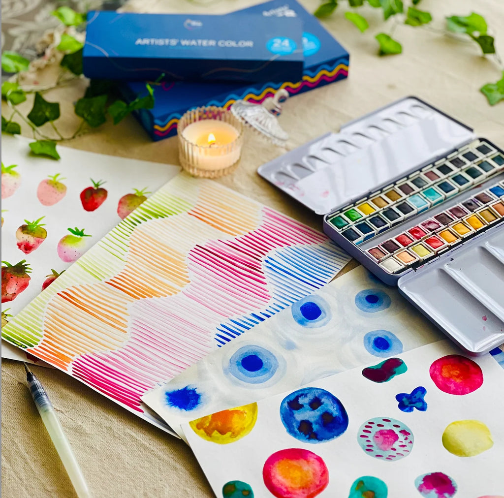 Art Whale Watercolor Paint Set – 24 Colors in Half Pans, Tin Box with Water Brush, High Pigment