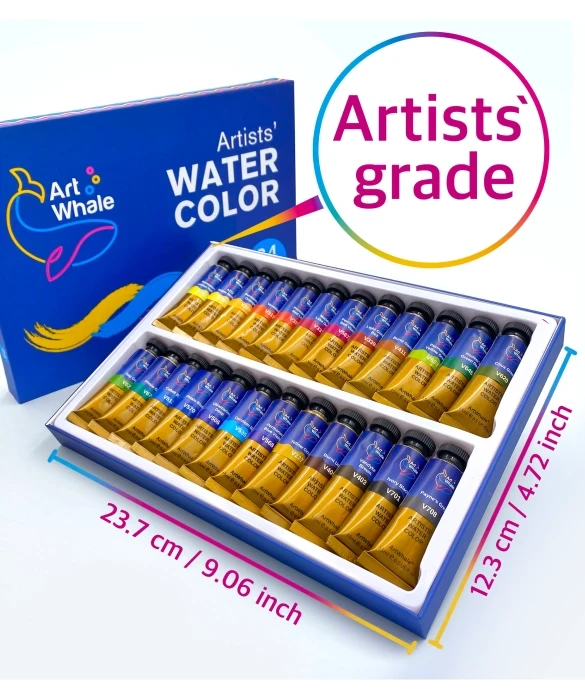 ArtWhale Artists' Watercolor 24 Colors in Tubes 15 ml/0.5 oz