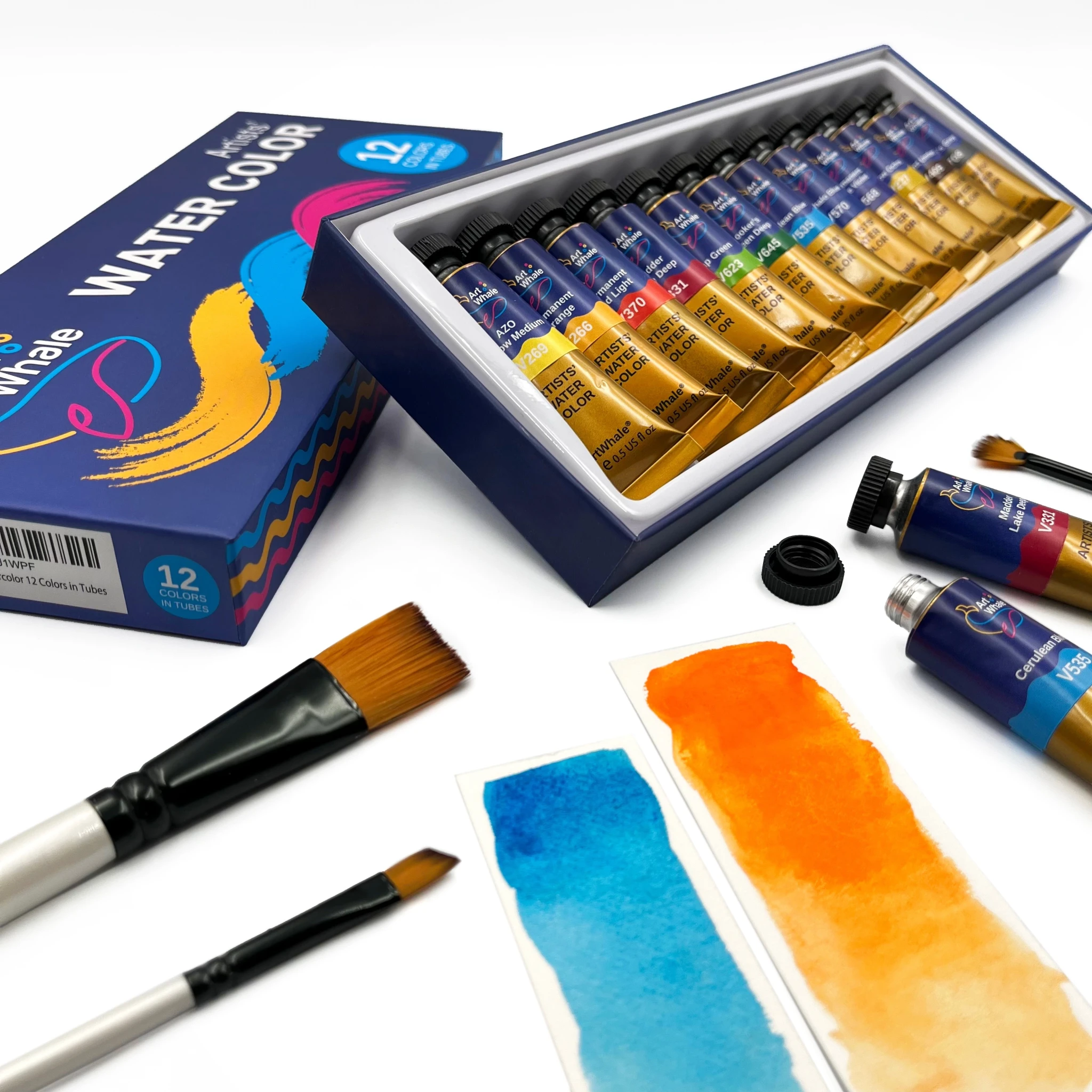 Artists’ Watercolor Paint Set, 12 Colors in Tubes 0.5 oz / 15 ml