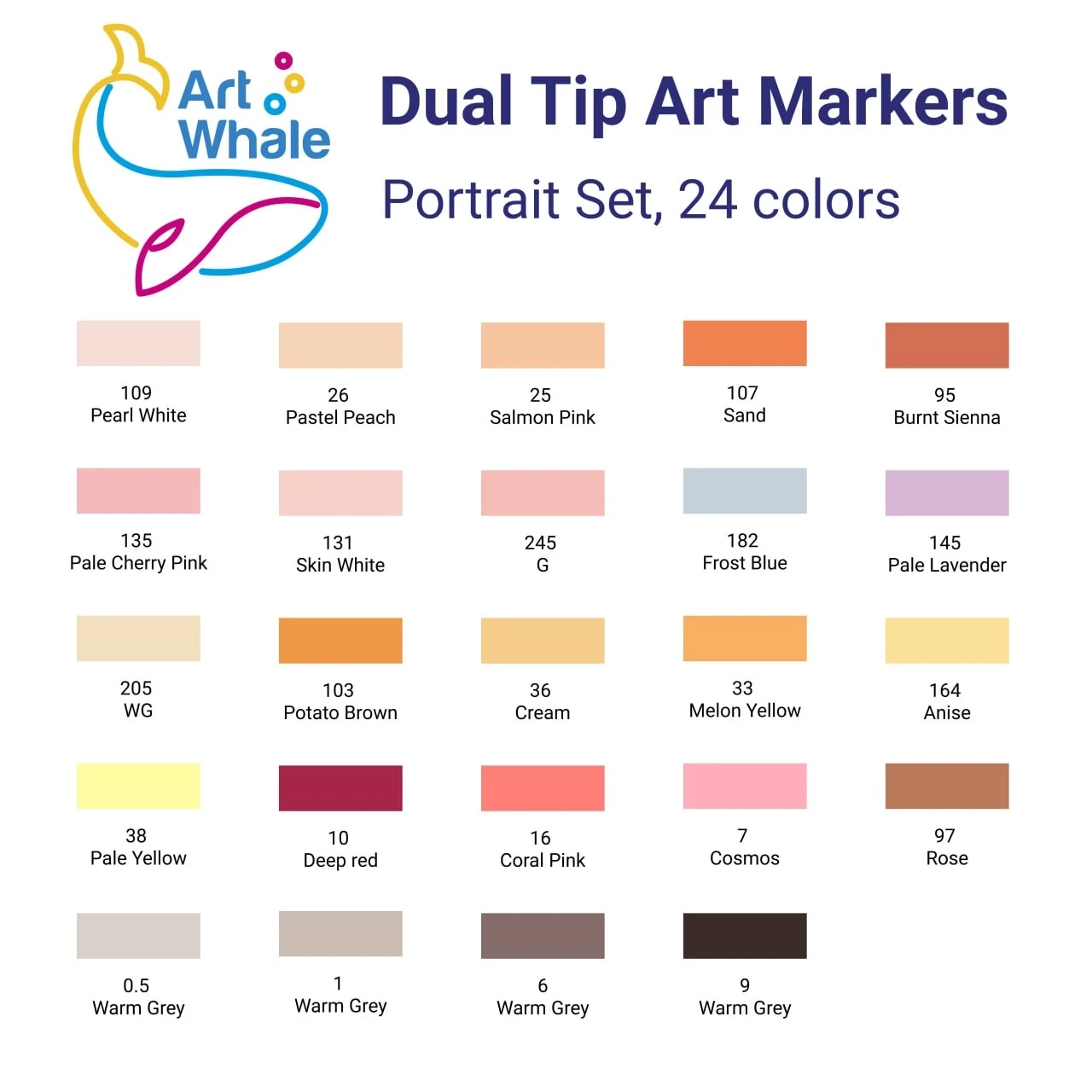 Alcohol Markers, Dual Brush Tip, 24 Portrait Colors