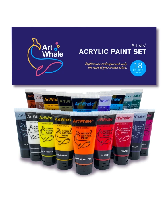 Acrylic Paint Set by ArtWhale 18 colors / Tubes 2.5 oz (75 ml)